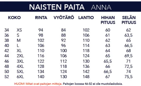 NAISTEN VAALEANSININEN PAITA 3930-40